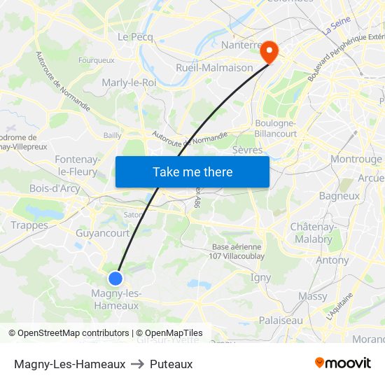 Magny-Les-Hameaux to Puteaux map