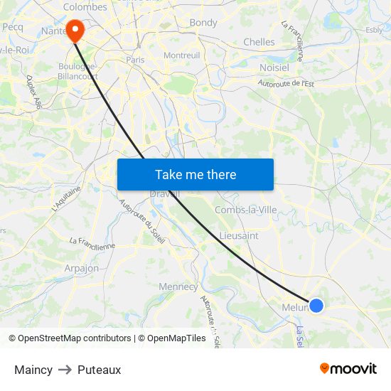 Maincy to Puteaux map