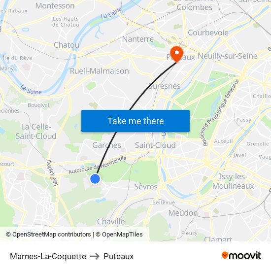 Marnes-La-Coquette to Puteaux map
