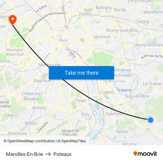 Marolles-En-Brie to Puteaux map