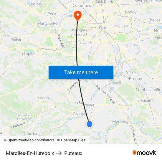 Marolles-En-Hurepoix to Puteaux map