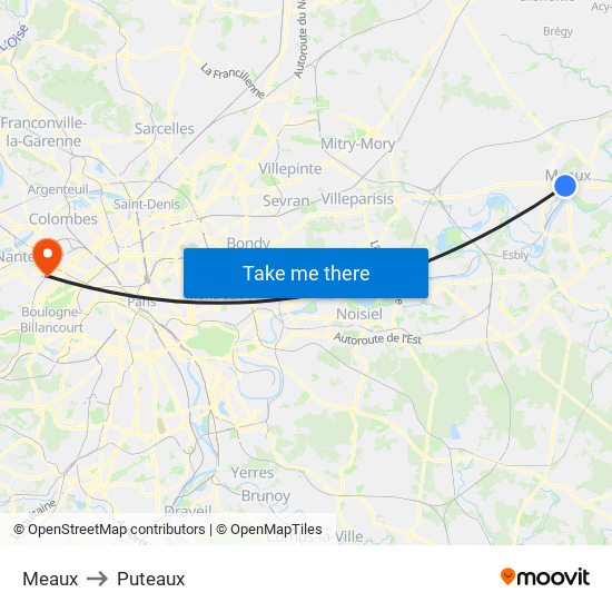 Meaux to Puteaux map