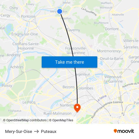 Mery-Sur-Oise to Puteaux map