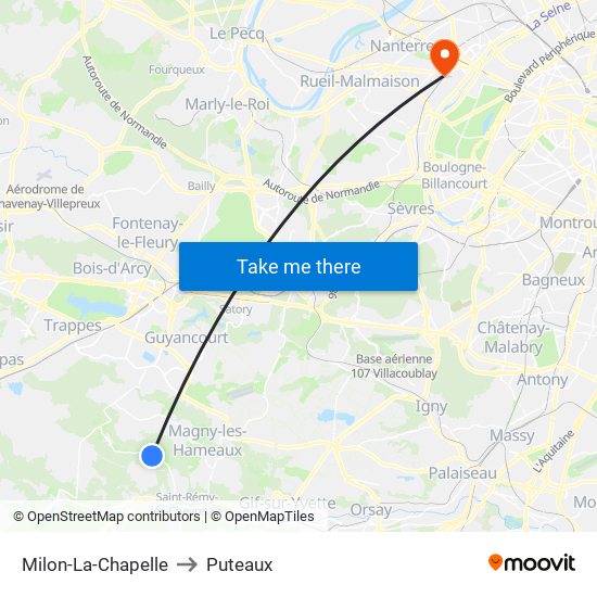 Milon-La-Chapelle to Puteaux map
