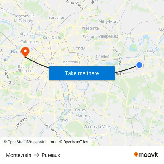 Montevrain to Puteaux map