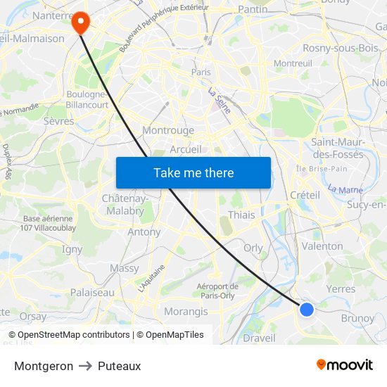 Montgeron to Puteaux map