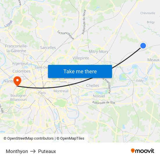 Monthyon to Puteaux map