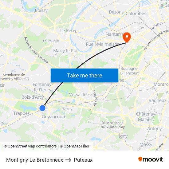 Montigny-Le-Bretonneux to Puteaux map