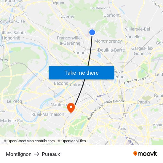 Montlignon to Puteaux map