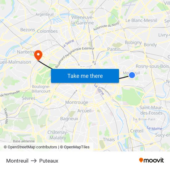 Montreuil to Puteaux map