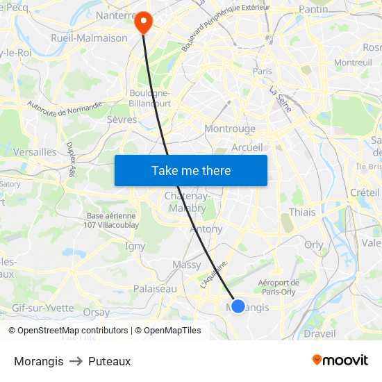 Morangis to Puteaux map