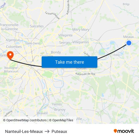 Nanteuil-Les-Meaux to Puteaux map