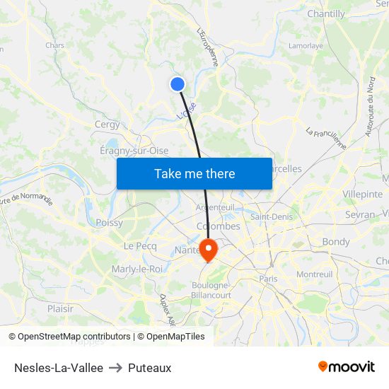 Nesles-La-Vallee to Puteaux map