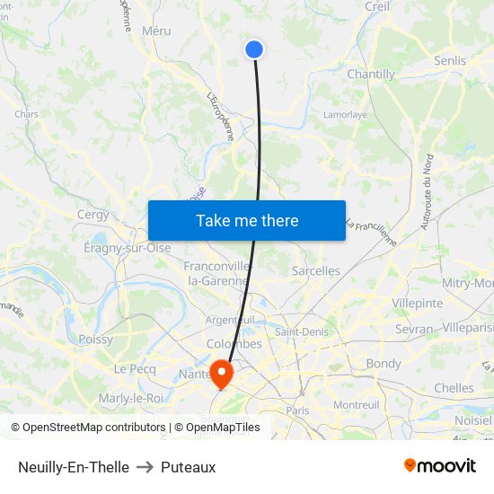 Neuilly-En-Thelle to Puteaux map