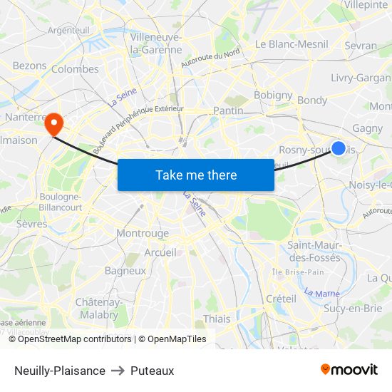 Neuilly-Plaisance to Puteaux map