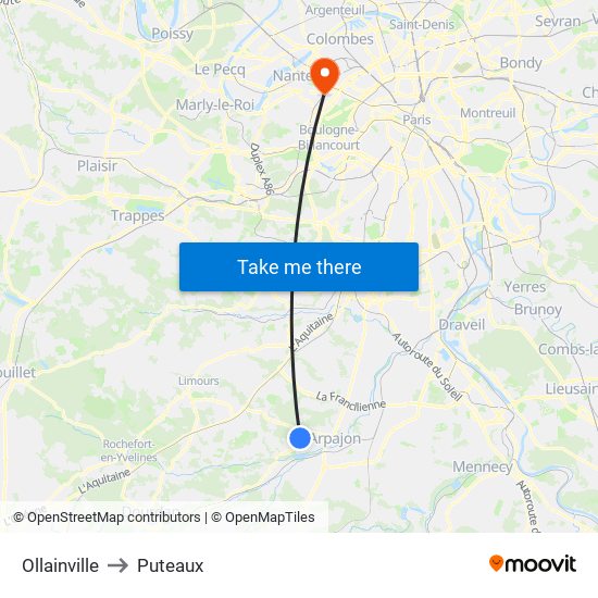 Ollainville to Puteaux map