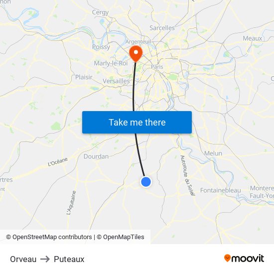 Orveau to Puteaux map