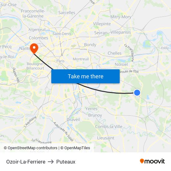 Ozoir-La-Ferriere to Puteaux map