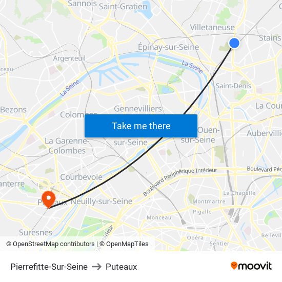 Pierrefitte-Sur-Seine to Puteaux map