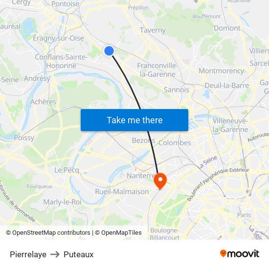 Pierrelaye to Puteaux map