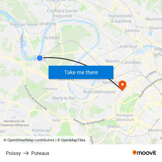 Poissy to Puteaux map