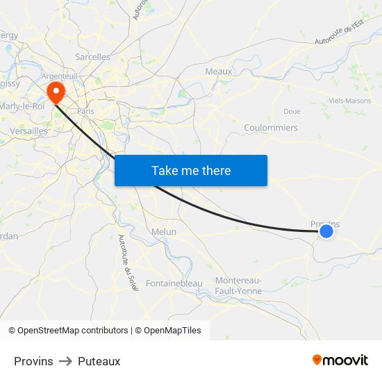 Provins to Puteaux map