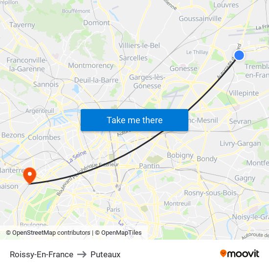 Roissy-En-France to Puteaux map