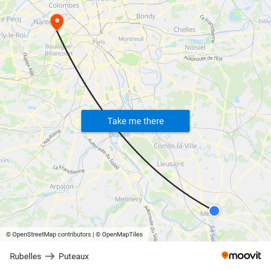 Rubelles to Puteaux map