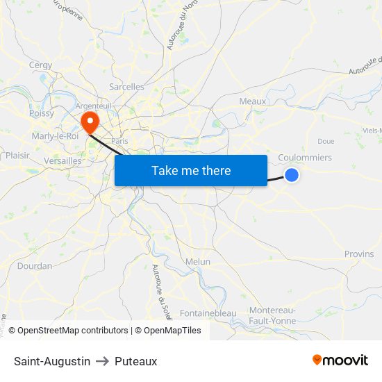 Saint-Augustin to Puteaux map