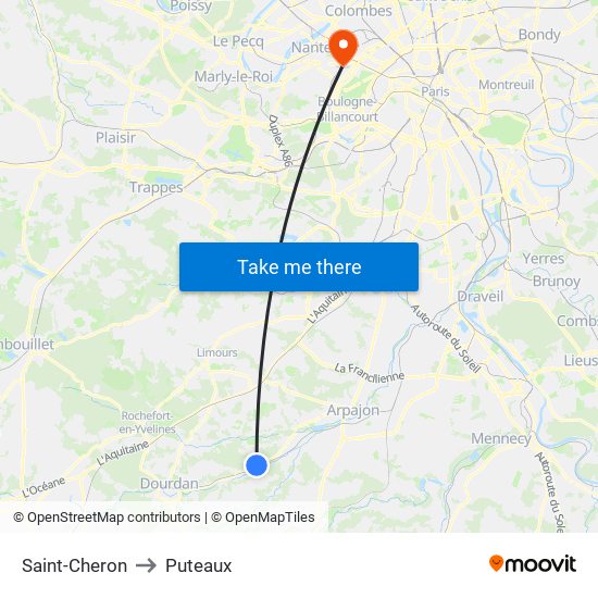 Saint-Cheron to Puteaux map