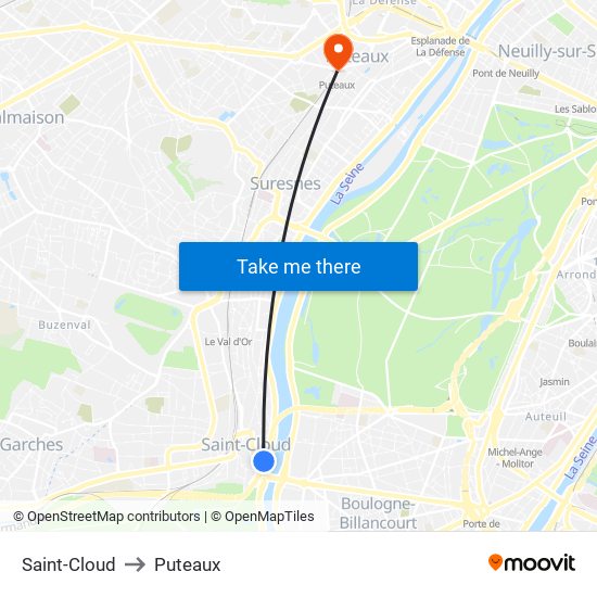 Saint-Cloud to Puteaux map