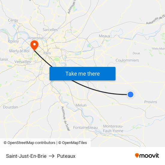 Saint-Just-En-Brie to Puteaux map