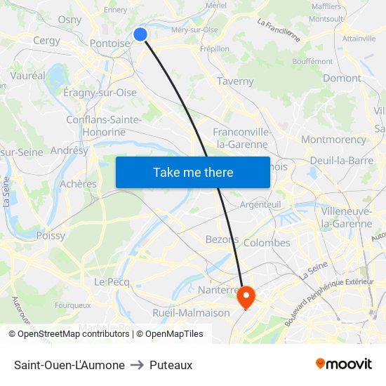 Saint-Ouen-L'Aumone to Puteaux map