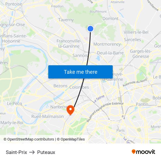 Saint-Prix to Puteaux map