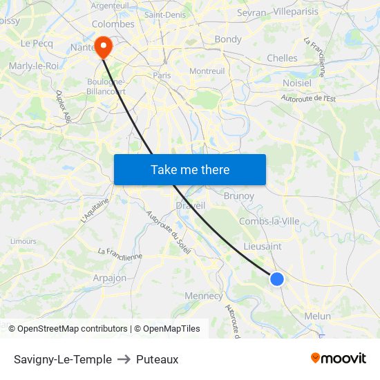 Savigny-Le-Temple to Puteaux map