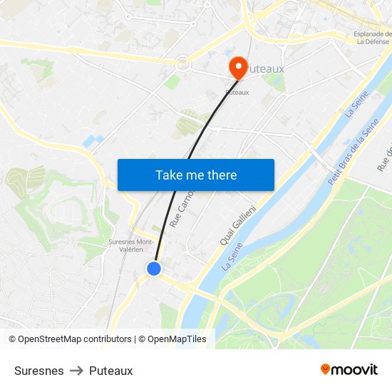 Suresnes to Puteaux map