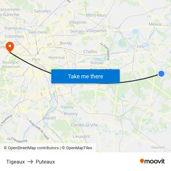 Tigeaux to Puteaux map