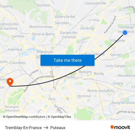 Tremblay-En-France to Puteaux map