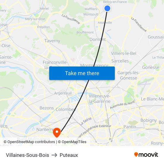 Villaines-Sous-Bois to Puteaux map