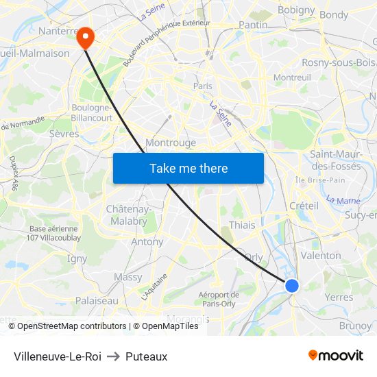 Villeneuve-Le-Roi to Puteaux map