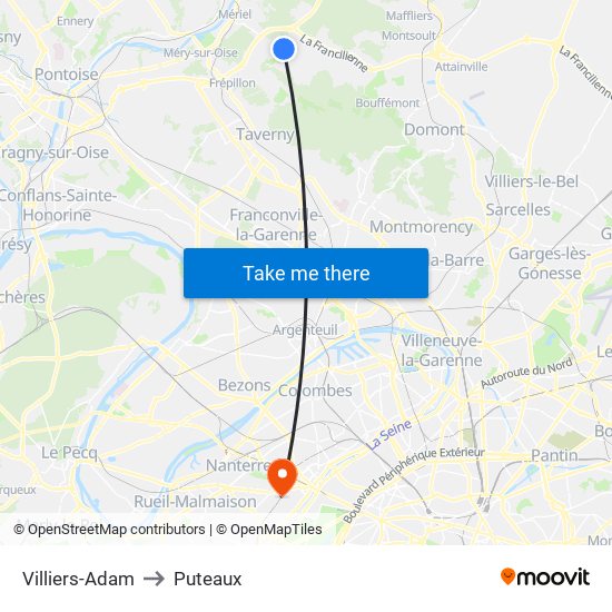 Villiers-Adam to Puteaux map