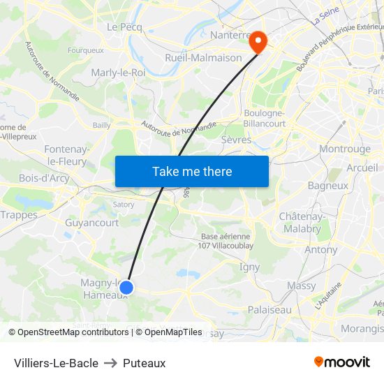 Villiers-Le-Bacle to Puteaux map