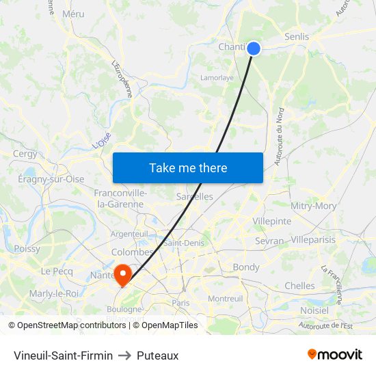 Vineuil-Saint-Firmin to Puteaux map