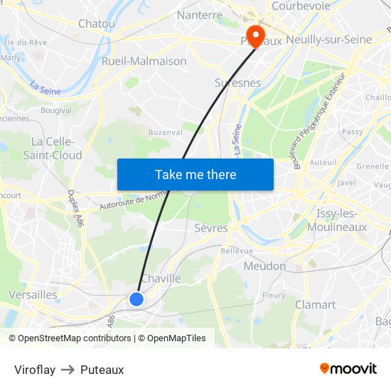 Viroflay to Puteaux map