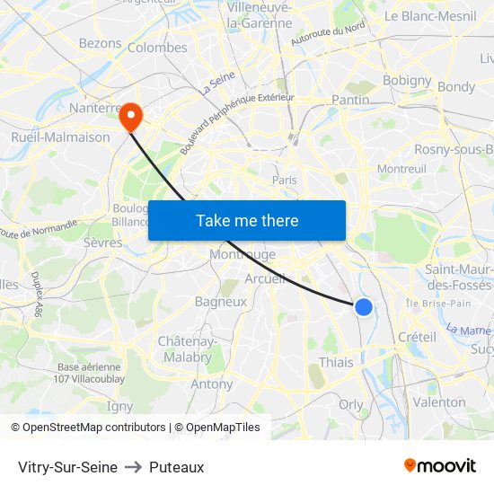 Vitry-Sur-Seine to Puteaux map