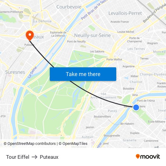 Eiffel Tower to Puteaux map