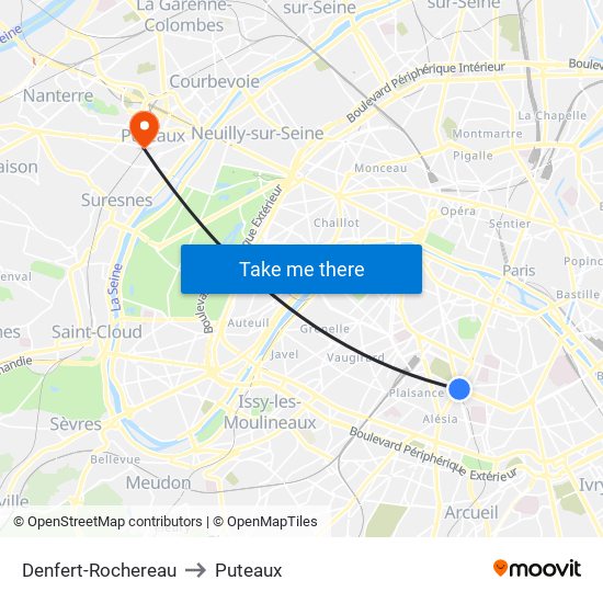 Denfert-Rochereau to Puteaux map