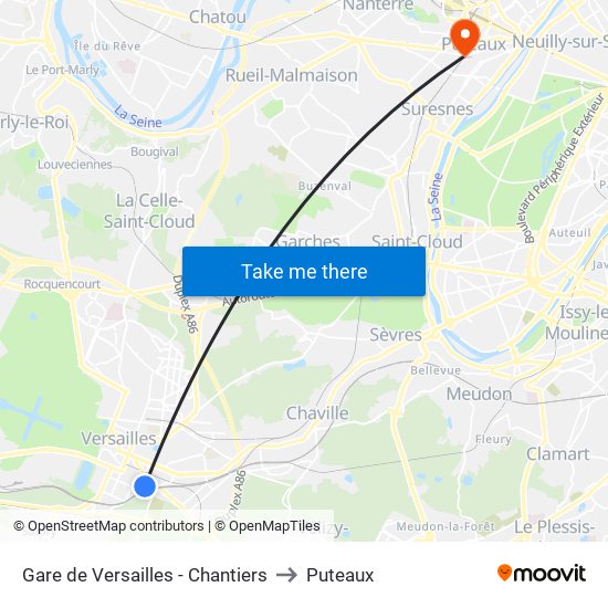 Gare de Versailles - Chantiers to Puteaux map