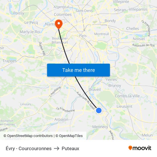 Évry - Courcouronnes to Puteaux map