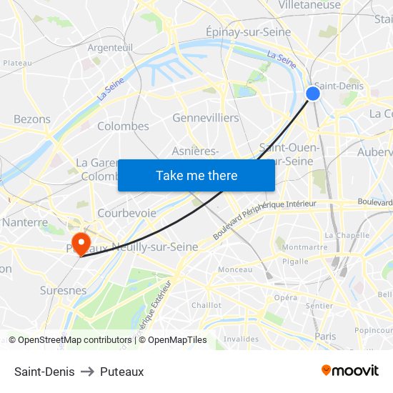 Saint-Denis to Puteaux map